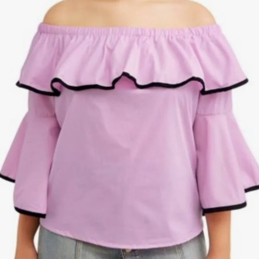 Purple off shoulder bell sleeve girls blouse